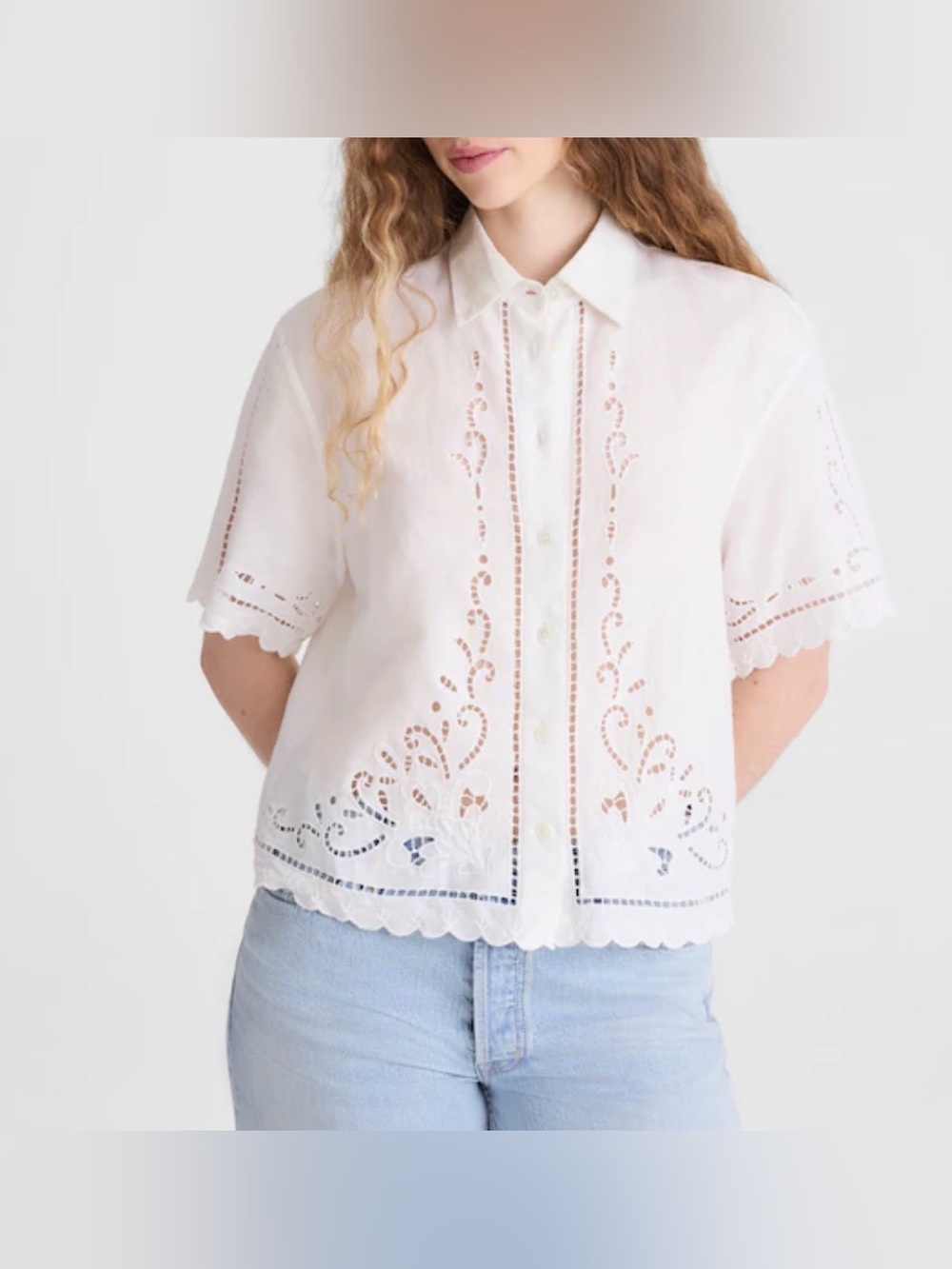 Madewell. Eyelet Boxy Shirt linen blend White Eyelet Button-Front.Airy. S.NWT.